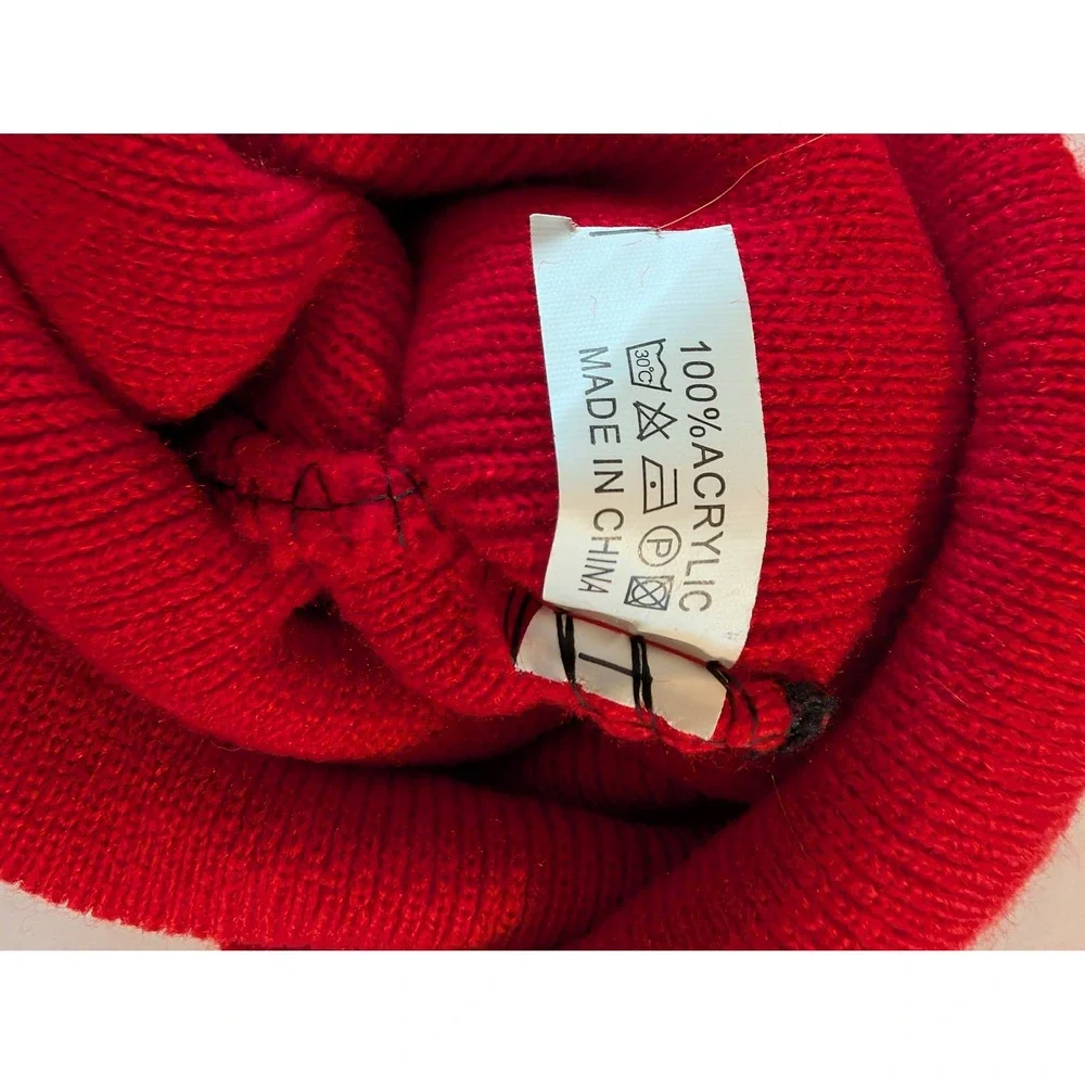 Baby Girl Gothic Embroidered Knit Beanie Red Y2K Streetwear Hat OS